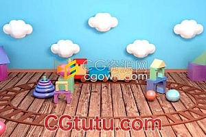 家庭儿童游戏室三维玩具火车游乐场动画弹跳球早教积木幼儿园宣传背景素材