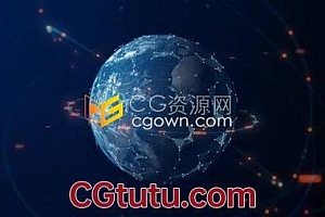 4K旋转三维地图连接线动画世界新闻高科技通讯网络区块链技术演示背景素材
