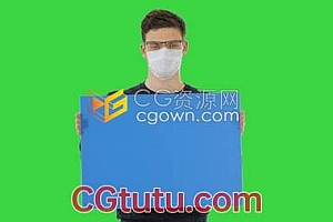 年轻人带着医用口罩举着标语牌使用绿色屏幕背景实拍视频素材下载