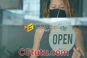 因冠状病毒隔离女人关闭咖啡店餐厅她停止营业门口贴告示-实拍视频下载