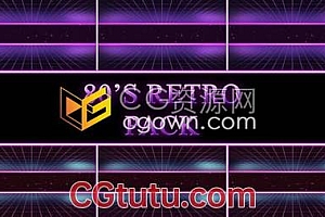 80年代复古背景霓虹灯网格场景光线动画VJ背景视频素材下载