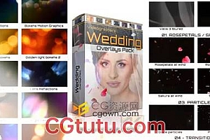 4K分辨率婚礼视频制作包玫瑰花瓣樱花面纱窗帘散景漏光眩光光效视频素材下载