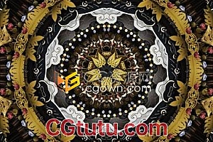视频素材-金银民族饰品曼陀罗万花筒美丽动态背景素材