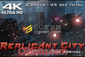 视频素材-未来城市效果科幻场景飞行全息图动画1080P与4K UHD分辨率