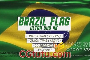 视频素材-巴西国家国旗超UHD 4K分辨率精细布料国旗循环动画背景