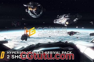 视频素材-太空飞船离开行星穿越时光超空间虫洞动画效果科幻视频