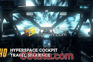 视频素材-驾驶座舱机舱视角飞行穿越星球隧道虫洞光速动画效果视频