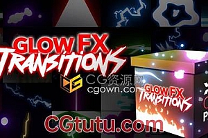 视频素材-52个发光霓虹灯手绘图形动画转场4K分辨率Glow FX Transitions