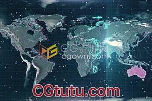 4K视频素材-科技感扫描世界地图地形质地效果动画技术背景素材