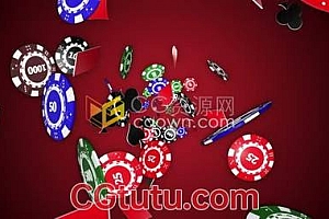 视频素材-3D德州扑克筹码骰子符号元素动画背景素材