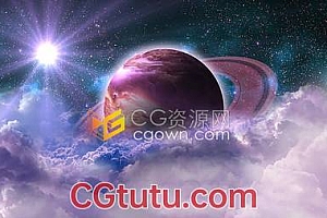 闪耀星空穿越太空行星抽象紫色云层动态背景视频素材下载