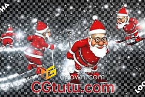 3D Santa Skier Transitions三维圣诞老人滑雪雪花动画视频转场素材