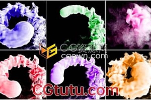 视频素材-带Alpha通道七组彩色烟雾流动旋转碰撞动画效果免费下载