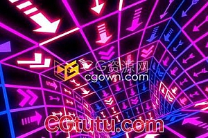 VJ素材-箭头霓虹灯闪烁隧道背景夜总会派对循环视频素材免费下载