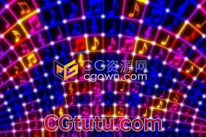 VJ素材-彩色音符闪烁发光明亮霓虹灯舞台俱乐部背景视频素材