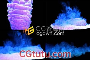 彩色云团烟雾坠落地面制作电影广告动画vfx特效视频素材