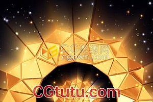 VJ素材-金色明亮抽象几何发光3D霓虹灯舞台背景视频素材