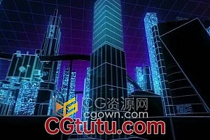 3D霓虹灯未来建筑发光城市背景视频素材下载
