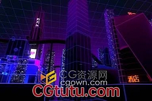 三维电子全息背景图霓虹灯未来城市建筑视频素材免费下载