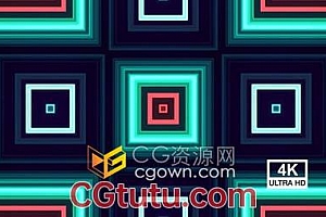 4K几何无缝图案霓虹灯立方体窗线VJ视频素材免费下载
