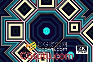4K背景视频素材多彩图形万花筒霓虹灯幻觉条纹形状VJ素材