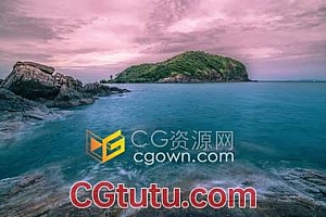延时4K实拍素材日落时分帕岸岛柔和而缓慢的波浪拍打岩石海景