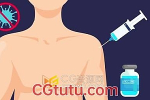 视频素材-卡通动画演示接种新型冠状病毒肺炎Covid-19疫苗动画