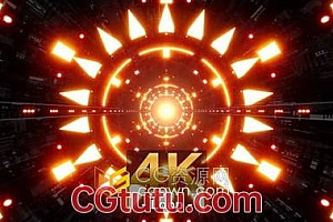 视频素材-网络隧道中闪烁发光的红色太阳形状4K灯光效果