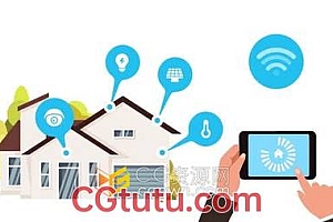 视频素材-使用智能手机远程控制房屋智能家居技术动画