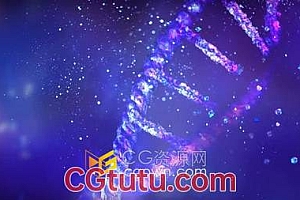 视频素材-受损DNA链双螺旋3D模型动画炫彩粒子特效医疗技术视频背景