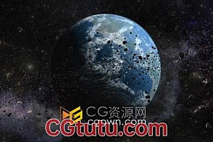 地球周边小行星穿越太空围绕碎石场景动画视频素材下载