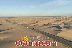 实拍素材-自然景观沙漠中的道路阳光明媚尤马沙漠公路鸟瞰图