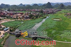 实拍云南普者黑自然风景区美丽景观鸟瞰图-视频素材下载