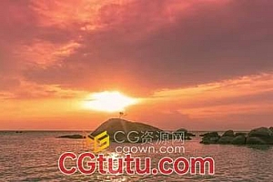 美丽日落海石光倒流海边风景延时拍摄实拍视频素材