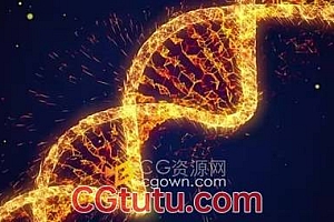 金色发光粒子DNA链螺旋4K分辨率动态图形视频素材