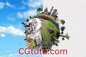 3D旅行城市建模地球旋转动画带透明通道视频素材下载