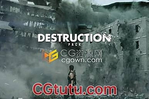 4K视频素材楼房建筑倒塌地面墙破碎特效合成素材带透明通道