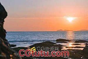 沙滩晚霞海边落日海浪风光延时实拍视频素材