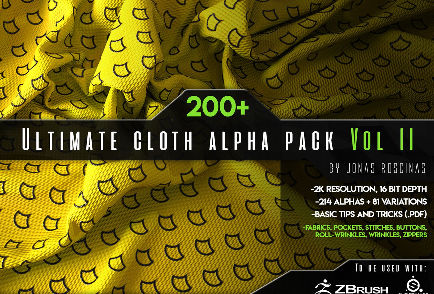 200组服装布料细节雕刻Alpha纹理与笔刷合集